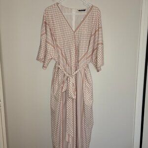 BLOOMCHIC NEW Wide Leg V-Neck Romper Women 22-24 Belted Pink Lightweight Pockets